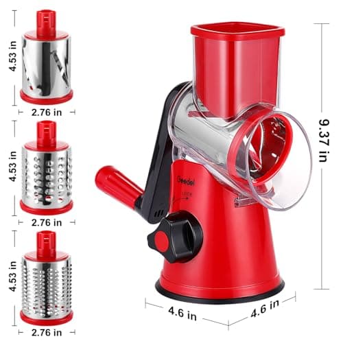 Geedel Rotary Cheese Grater, Kitchen Mandoline Vegetable Slicer with 3 Interchangeable Blades, Easy to Clean Grater for Fruit, Vegetables, Nuts 9