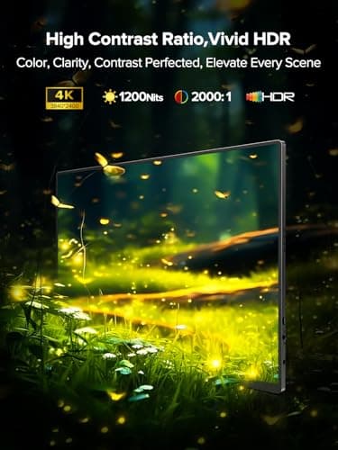 Newsoul 4K Portable Monitor 1200Nits Ultra Bright 16'' Laptop Monitor 2000:1 Contrast Fast IPS Matte Screen with USB-C HDMI VESA, Slim External Screen for Laptop/Phone/Game Console/Office/Travel 5