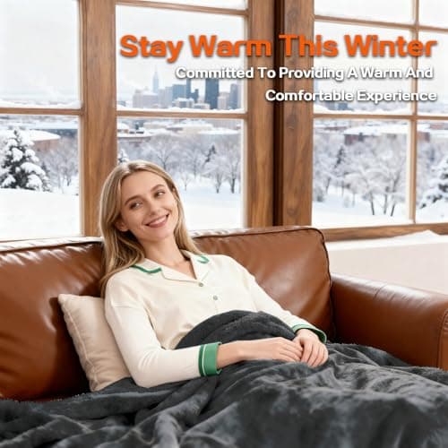 Cushious Electric Heated Blanket Throw 50''x60''Size Faux Fur Heating Blanket 10 Heating Settings, 1-8h Timer & Overheat Protection, Machine Washable, Soft Flannel and Sherpa Full Body Warmth 7
