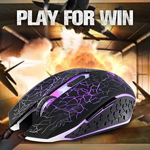 VEGCOO C10 Wireless Gaming Mouse Rechargeable Silent Optical Mice 7 Colors LED Lights, 7 Buttons 2400/1600/800DPI (Black) 7