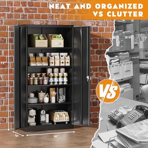 Greenvelly Steel SnapIt Storage Cabinet, 72" Locking Metal Garage Storage Cabinet with 4 Adjustable Shelves, 2 Doors and Lock for File, Office, Garage, Home (Black) 6