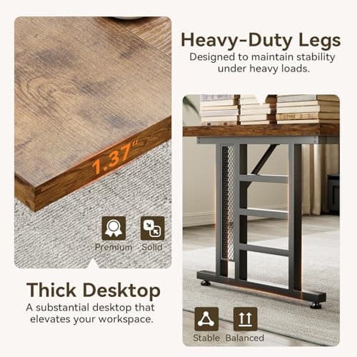 Coleshome 71 Inch Executive Desk with USB Ports, Large Computer Desk with Extra Thick, Long Mordern Office Desk, Workstation Business Furniture for Home Office, Vintage 5