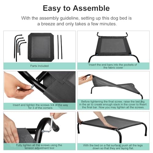 SIEMOUR 50" Lx32 Wx8 H Cooling Elevated Dog Bed for Large Dogs with Non-Slip Floor Protectors & Breathable Mesh, Raised Indoor & Outdoor Dog Cot Pet Hammock, Grey 5