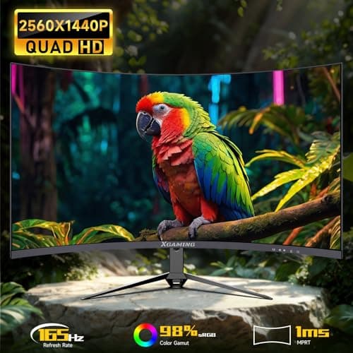 XGaming 27" Curved Gaming Monitor, QHD(2560x1440P) 2K 165Hz 1500R 100% sRGB Computer Screen, 1ms GTG with FreeSync, Low Blue Light, Frameless, HDMI DP Display, Built-in Speakers, Black 2