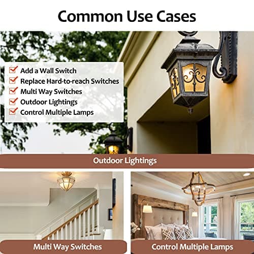 SURAIELEC Wireless Light Switch and Receiver Kit, 15A High Power, No Wiring, No Interference, 100ft RF Range, Expandable Remote Control Wall Switches for Lamp, Ceiling Light, Fan, Outdoor Lighting 7