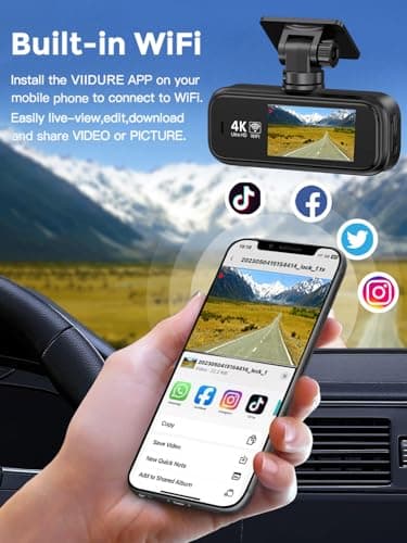 Dash Cam Front and Rear with 64GB Card, 4K+1080P Dual Dash Camera for Cars, Mini Car Camera, APP Control, Built-in Wi-Fi & G-Sensor, 170°Wide Angle, WDR, Night Vision, Loop Recording, Parking Mode 6