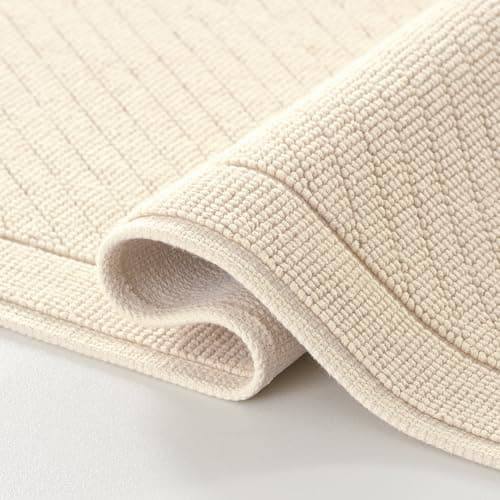 Arkwright 100% Cotton Bathroom Rug - High Absorbent Stylish Textured Woven Design Bath Mat, Slip Resistant Backing for Shower and Bathtub Floor, 20x60 in - Beige