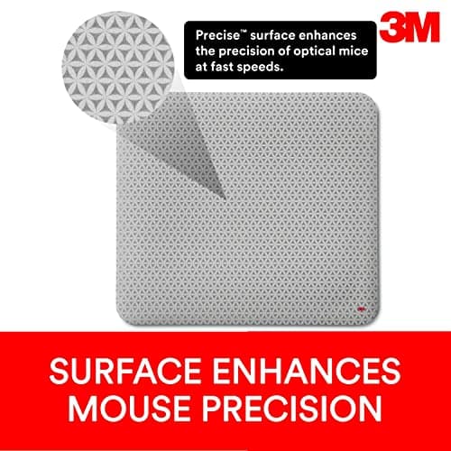 3M Precise Mouse Pad Enhances the Precision of Optical Mice at Fast Speeds, Easy to Clean, Stays in Place, 9 in x 8 in (MP114-BSD1) 3
