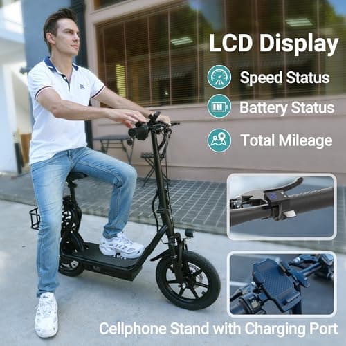 NAVIC T1PRO Electric Scooter Adults, Electric Scooter with Seat, Max 49 Miles Ranges, Top Speed 22 mph, 750W Peak Motor, E Scooter for Pets, Cargo with Back Basket 8