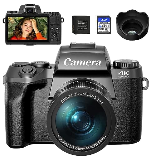 Saneen Digital Camera, 4k Cameras for Photography, 64MP WiFi Touch Screen Vlogging Camera with Flash, 32GB Card, Lens Hood,3000mAH Battery, Front and Rear Cameras,Hot Shoe Interface Beginner