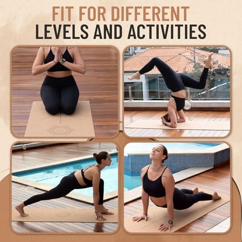 Natural Cork Yoga Mat – Lightweight & Non-Slip – Non-Toxic Cork, Sustainable – 5mm Thick for Superior Grip & Comfort – Yoga Mat With Strap and Alignment Lines for Guidance – Ideal for Hot Yoga & Fitness 7