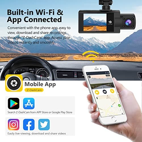 Dash Cam, Z3Pro Dash Cam Front and Inside, 2K+1080P Front and Inside Dual, Car Camera, IR Night Vision, Parking Mode, G-Sensor, Support 256GB 5