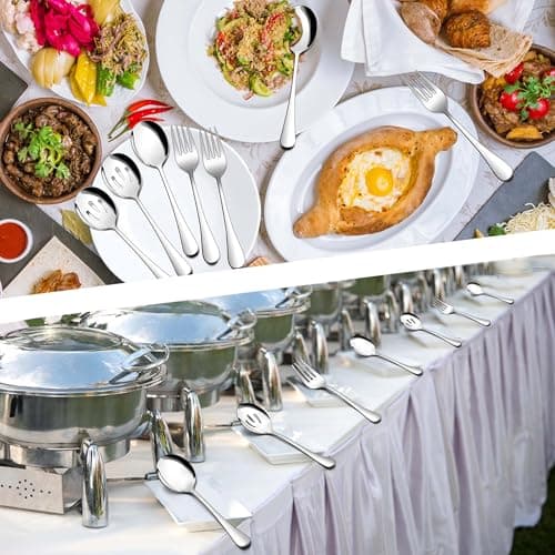 Homikit Large Serving Utensils Set, 6-Piece Stainless Steel Serving Spoons Slotted Spoons Forks, 9.8 Inch Big Metal Hostess Set for Catering Buffet Banquet Party Kitchen Restaurant, Dishwasher Safe 7