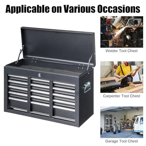 GODECOR Metal Tool Box, 5-Layer Drawers & Top Storage Tray Tool Box with Lock Safety and Handle, 24" Portable Tool Chest Cabinet for Garage, Warehouse, Home, Black 8
