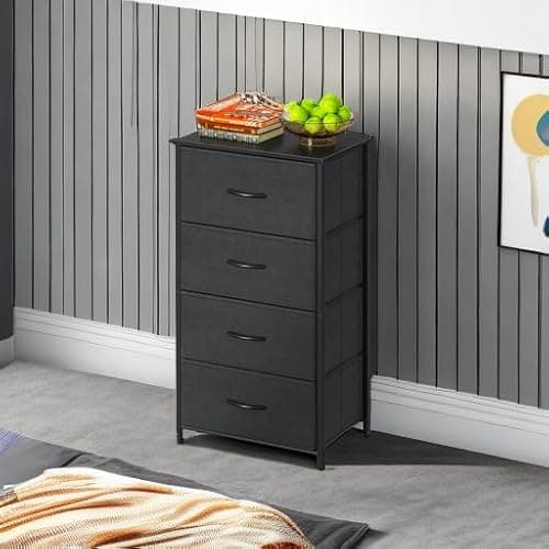 AODK Dresser for Bedroom with 4 Storage Drawers, Small Dressers Chest of Drawers Fabric Dresser with Sturdy Steel Frame, Black 5