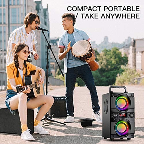 60W (80W Peak) Portable Bluetooth Speaker with Double Subwoofer Heavy Bass, Bluetooth 5.0 Wireless 100ft Outdoor Speaker, Support FM Radio, LED Colorful Lights, Stereo Sound, for Home, Party, Travel 8