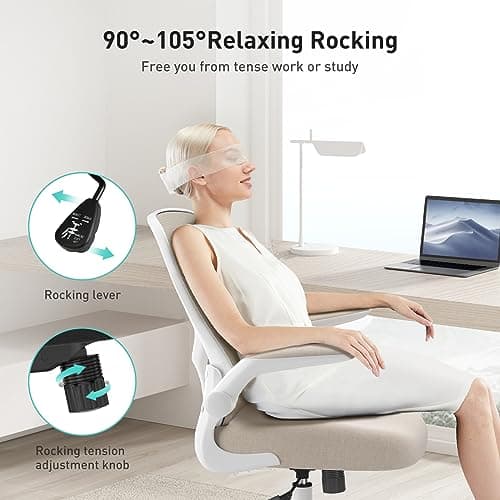 Hbada Office Chair Ergonomic Desk Chair, Office Desk Chairs with PU Silent Wheels, Breathable Mesh Computer Chair with Adjustable Lumbar Support, Flip-up Armrests, Tilt Function, Grey 11