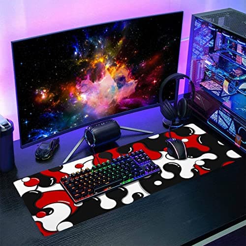 Red Black White Mouse Pad Anime Cool Geometric Japanese Extended Desk Mat 80X30cm Non-Slip Rubber Base Stitched Edge Large XL Mousepad for Desk Gaming Laptop Desktop,31.5×11.8 Inch 7