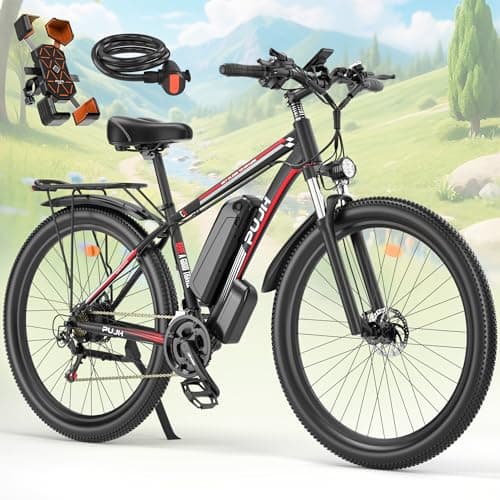 PUJH 2000W Peak Electric Bike for Adults, 48V 17.5Ah 840Wh 29'' Tires Max 32 mph 30-80 Miles Range City Commuting Class3 Ebike Front Suspension Disc Brake for Off-Road Riding (Black&Red)