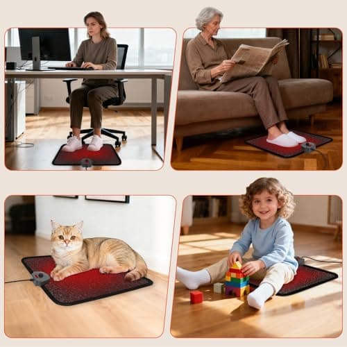Hodeamy Heated Floor Mat Under Desk for Foot Warmer - Wider 110V Adjustable Temperature Electric Space Heaters Heating Pad - Carbon Crystal & Energy Saving Feet Warmers for Office,Home (Black Gray) 8
