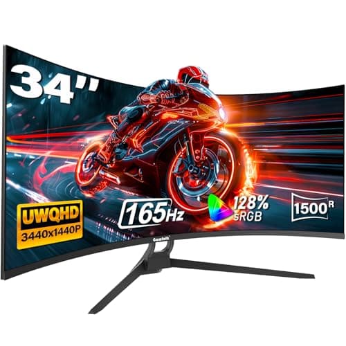 Gawfolk 34 Inch Ultrawide Curved Gaming Monitor, 1500R PC Screen 165hz UWQHD 4K, Curved Computer Screen with FreeSync, Support Wallmount 75x75mm-Black
