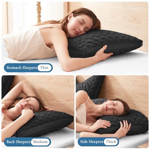 Luxe Linen Black Pillow for Side and Back Sleepers Curved Cooling Pillow for Neck and Shoulder Pain Relief – Adjustable Memory Foam Pillow with Washable Cover Queen Size 6