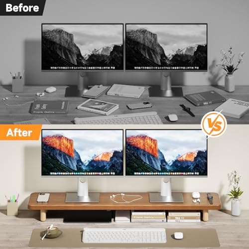 Dual Monitor Stand Riser, 39Inch Extra Long Wooden Desktop Monitor Riser with Storage for 2 Monitors Ultra Strong Desk Shelf Organizer Riser Ergonomic for 2 Screens/Laptop/PC/TV/Printer, Large, Walnut 7