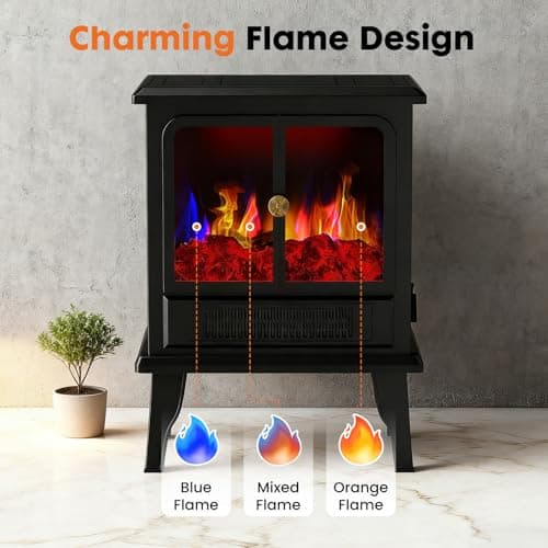 Sweetcrispy 19” Freestanding Electric Fireplace Heater, Indoor Fireplace with Adjustable Flame Effect, Easy Control, Small Corner Heater for Living Room, Bedroom, Carbon Black 9