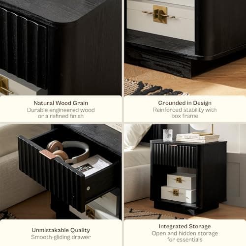 mopio Brooklyn Fluted Nightstand, Modern Farmhouse Nightstand, Small Side, Wood Bedside Table with Drawer, End Table with Storage, Fluted Night Stand, Curved Profile (Black Oak, Single) 5