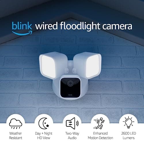 Like-New Blink Wired Floodlight Camera, Smart security camera, 2600 lumens, HD live view, enhanced motion detection, built-in siren, Works with Alexa, 1 camera (White) 5
