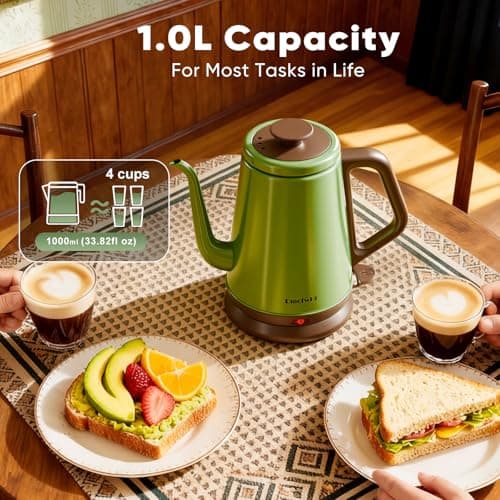 DmofwHi Gooseneck Electric Kettle(1.0L), 100% Stainless Steel BPA Free Classic Pour Over Coffee Kettle | Tea Kettle - Green 6