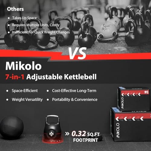 Mikolo Kettlebell, 7-in-1 Adjustable Kettlebell with 7 Weight Levels (3.5-22.5lbs), Die-Cast Aluminum and ABS Material, Quick Adjustment Weights with Safety Locking System for Full Body Strength 6