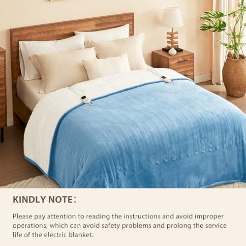 Homemate Electric Heated Blanket Twin - 62"x84" Heating Bed Blankets Throw with 10 Heating Levels 8 Hours Auto Off Fast Heating Over-Heated Protection Ultra Soft Warm Flannel ETL Certified Blue 8