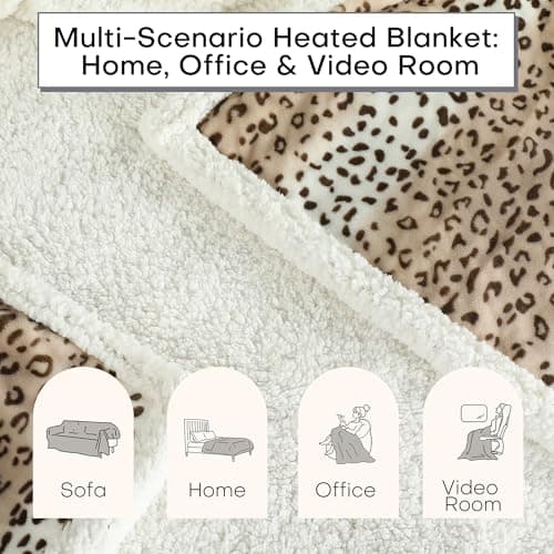 RALYSUN Electric Heated Blanket 72"x84" Full Size Microplush & Sherpa Fabric Heated Blanket, Fast Heating, 4 Heat Settings & 10 Hours Auto Off, Machine Washable - Beige Leopard Print 6