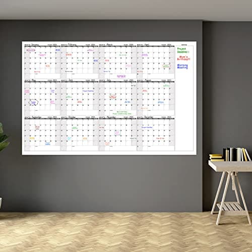 Lemome Home Large Dry Erase Calendar for Wall – Yearly Wall Calendar Dry Erase, 58" x 37", 12-Month Undated Reusable Laminated Calendar - 12-M Black 9
