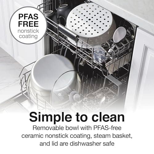 Proctor Silex Rice Cooker & Food Steamer, 10 Cups Cooked (5 Cups Uncooked), Includes Steam and Rinsing Basket, White (37533G) 6