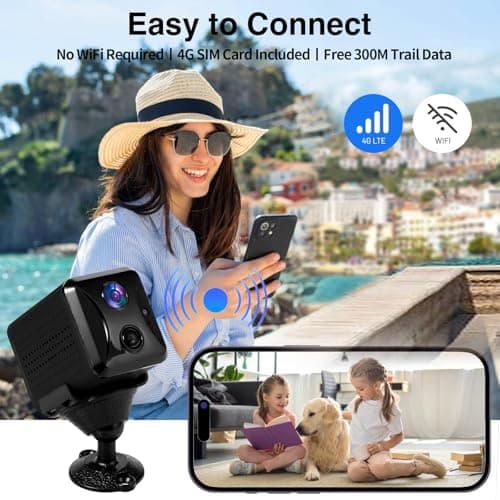 YISPK 4G LTE Hidden Camera,Cellular Security Camera No WiFi with 4G SIM Card, 4K HD Portable Car Spy Camera, 160° Wide View, with Night Vision, AI Motion Detection Alert App Control 7