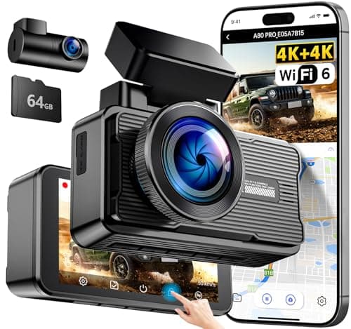 JOMISE 4K+4K Dash Cam Front and Rear, 20 Mbps+ Ethernet Transfer & Stable WiFi 6, Touch Screen Dash Camera for Cars with GPS, G-Sensor,Night Vision, 24H Parking Mode, Support 1TB(A80 Pro)