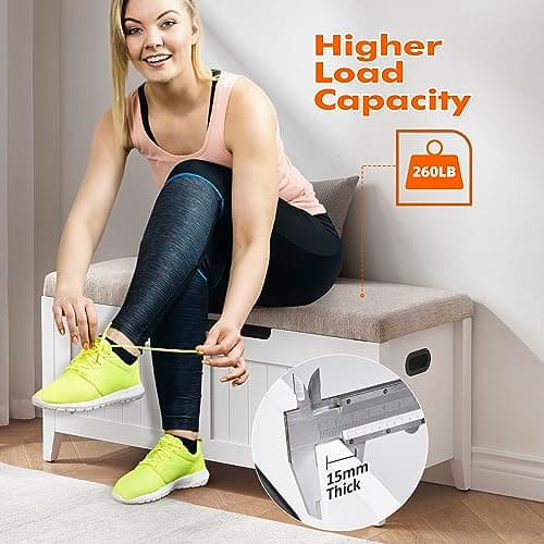 GAOMON Storage Chest, Upholstered Storage Trunk with 2 Safety Hinges, Storage Bench, Flip-Top Toy Chest, Shoe Bench 15.7 x 39.4 x 18.1 Inches Storage Chest for Entryway, Bedroom, Living Room, White 8