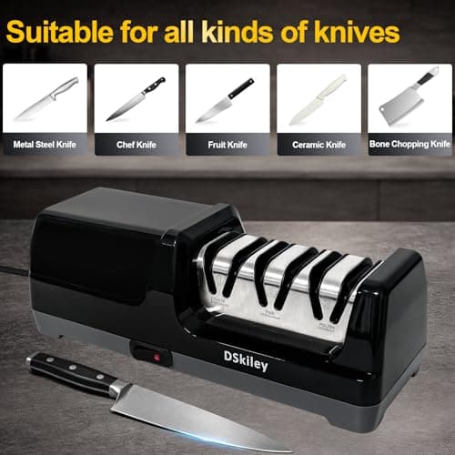 Electric Knife Sharpener for Kitchen – Professional 3-Stage 100% Diamond System with 20° Precision Angle, Fast Sharpening to Restore & Polish Chef Knives(Black) 6