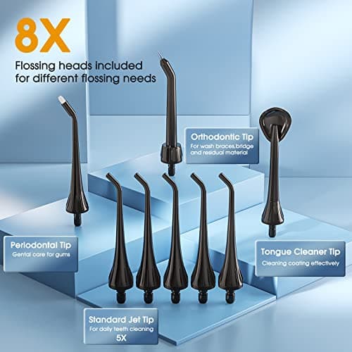 Hangsun Water Flossers for Teeth Cordless Rechargeable Dental Oral Irrigator Water Jet for Teeth Braces Care with 8 Jet Tips for Travel and Home Use (Black) 5