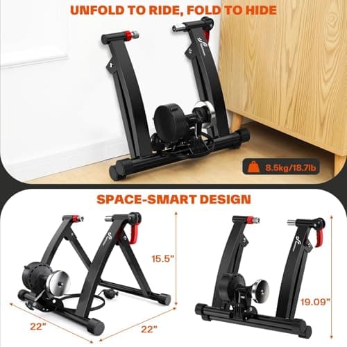 Sportneer Bike Trainer - Magnetic Stationary Bike Stand for 26-28" & 700C Wheels - Adjustable 6 Level Resistance Bike Trainer Stand for Indoor Riding with Quick Release Lever & Front Wheel Riser Block 8