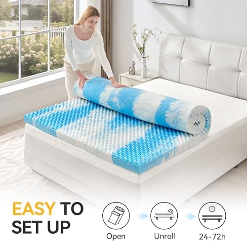 SINWEEK 2 Inch Egg Crate Memory Foam Mattress Topper Twin Size, Soft Mattress Pad for Back Pain Relief, Bed Topper, CertiPUR-US Certified, Blue 7