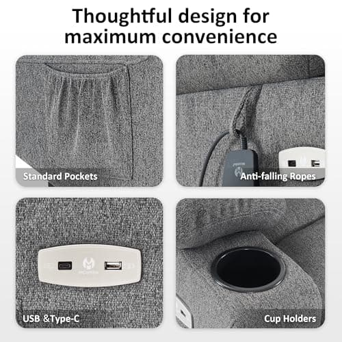 MCombo Power Lift Recliner Chair with Extended Footrest for Elderly People, Fabric 7287/7087 (Dark Gray, Medium) 8