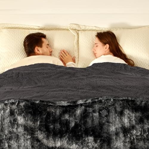 Bearhug Electric Blanket Queen Size 84"x 90", Dual Controllers Heated Blanket, Faux Fur & Grey Sherpa, 10 Heating Levels & 1-12H Auto Off, Over-Heat Protect, ETL, Machine Washable