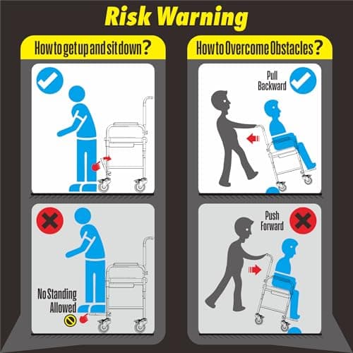 Littneo Bedside Commode with Wheels, Shower Wheelchair with 300 LBS Weight Capacity, Portable Toilet with Bucket for Elderly and Disabled 8
