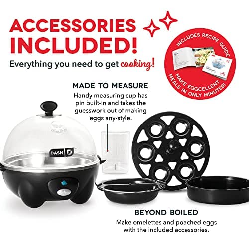 Dash Rapid Egg Cooker - Boiler, Poacher & Steamer - Includes Measuring & Recipe Guide - Dishwasher Safe - Holds 7 Eggs, Black 6