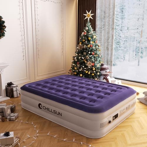 CHILLSUN Queen Air Mattress with Built in Pump-Inflatable Blow Up Mattress Luxury Double High Mattresses for Home Portable Camping Travel, 80x60x18in, 650lb MAX