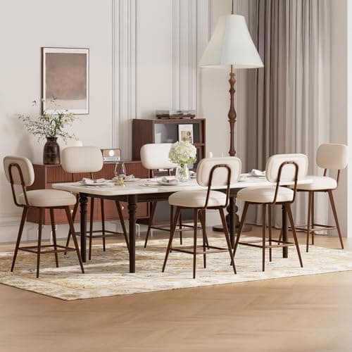 MALOL 26“ Swivel Bar Stools Set of 2, Mid Century PU Leather Counter Height Bar Chairs with Low Back and Metal Legs, Modern Bar Stool Chair for Kitchen Island, Beige 10