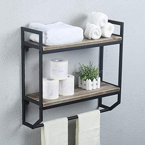 Towel Rack with Towel Bar,2-Tier 24" Bathroom Shelves Wall Mounted,Rustic Wall Shelf Over Toilet,Utility Storage Shelf Rack,Floating Shelves Towel Holder,Black 6